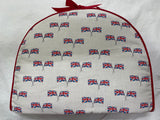 Cricklewood Cottage Union Jack Flags Tea Cozy White with Red Trim
