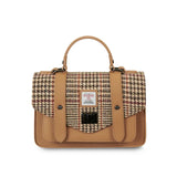 Islander of Scotland Leather Mini Leather Satchel Beige Dogtooth Tartan