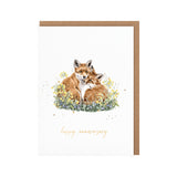 Wrendale Fox's Cuddle Small Card " Happy Anniversary"