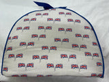 Cricklewood Cottage Union Jack Flags Tea Cozy White with Blue Trim