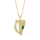 Solvar Gold Plated Pendant Harp Emerald Stones