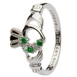 Shanore Celtic Jewelry Sterling Silver Claddagh with Green CZ Ring.