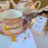 ACLT Blush Pink and Gold Scrolls Teacup and Saucer.