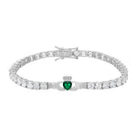 Solvar Sterling Silver Green Cz Heart Claddagh Tennis Bracelet