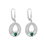 Solvar Sterling Silver Green Cz Celtic Claddagh Drop Earrings