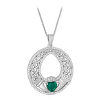 Solvar Green Cz Celtic Claddagh Round Pendant