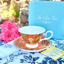 ACLT Orange Poppy and Daylillies on Coral Teacup and Saucer