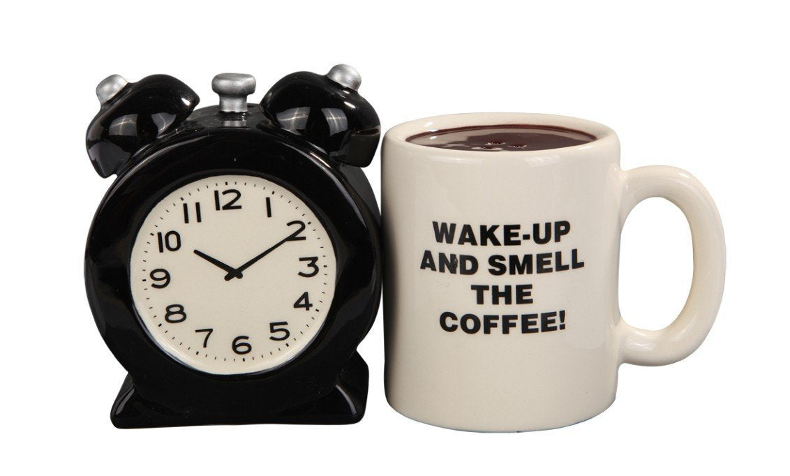 Pacific Trading Alarm Clock and Coffee Ceramic Salt and Pepper Shaker ...