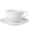 Lyngby Rhombe White Porcelain Teacup with Matching Saucer 8.1oz