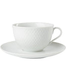 Lyngby Rhombe White Porcelain Teacup with Matching Saucer 8.1oz