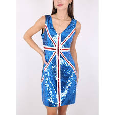 sequin union jack dress Anna-Kaci British Power Sequin UK Dress - Blue