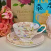ACLT Blush Pink with White Roses Gold Trim Teacup and Saucer Gold Trim