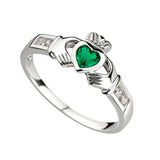 Solvar Sterling Silver Claddagh with emerald heart features size 7.5